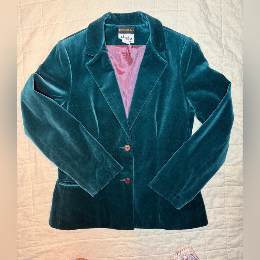 Jo Hardin vintage women’s teal velvet blazer size 10 - Picture 6 of 14